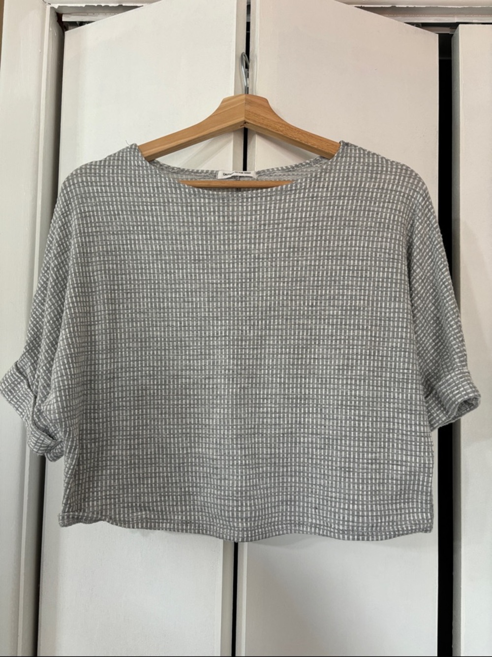 Caution To The Wind Gray Textured Boxy Crop Top
